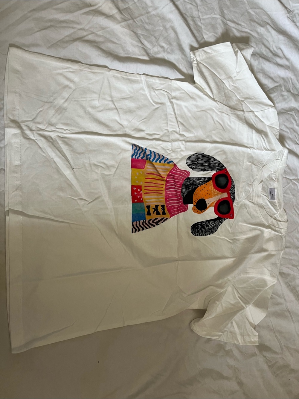 SHEIN White Tee with Colorful Puppy Graphic